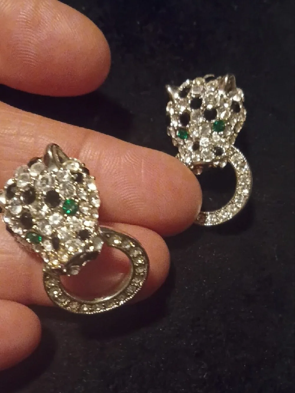 KJL Crystal Leopard Head Drop Earrings with Green Accent - Women's Jewelry